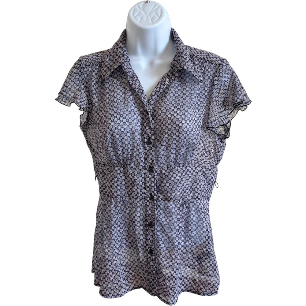 BCX M Sheer Peplum Blouse Black Flutter